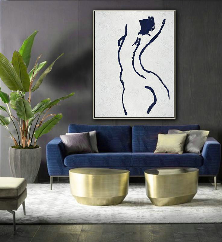Large Abstract Art Handmade Oil Painting,Buy Hand Painted Navy Blue Abstract Painting Nude Art Online,Original Art #I3N4